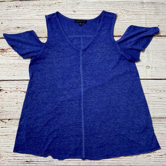 Sanctuary Clothing Cold Shoulder Blue Tee Top Sz M - Picture 3 of 16